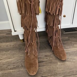 Michael Kors brown suede fringe moccasin boots 9.5